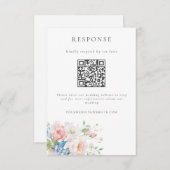 Cartons Réponse Romantic Blue & Pink Pastel Floral QR Code Wedding (Devant / Derrière)