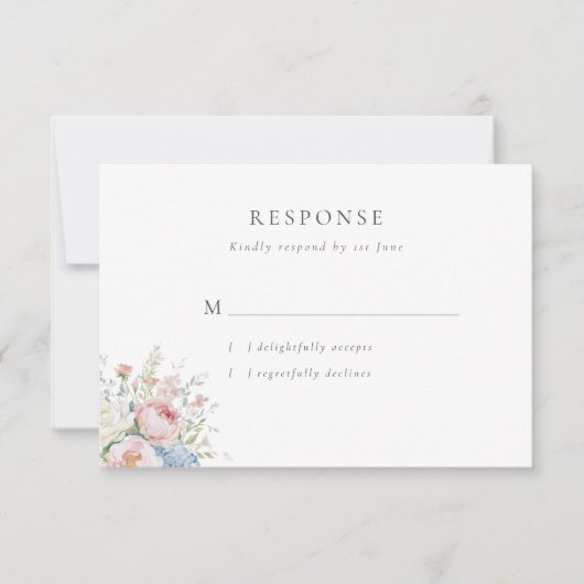Cartons Réponse Romantic Blue & Pink Pastel Floral Wedding (Devant)