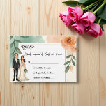 Cartons Réponse Romantic Chic Cadre Floral Mariée Et Mariage De Ch<br><div class="desc">Cette élégante carte RSVP mariage florale aquarelle est parfaite pour un mariage moderne. Le design romantique présente un cadre floral aquarelle élégant avec une illustration de mariée et de mariée et une calligraphie noire sur un arrière - plan blanc.</div>