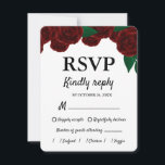 Cartons Réponse Romantic Fall mariage extérieur belle roses rouges<br><div class="desc">Carte RSVP Automne Romantique - Accent Floral Rouge. Ce sera un choix parfait pour mariage de automne, mariage extérieur, pays, grange, mariages rustiques. Le design est soigneusement conçu pour évoquer un sentiment de romance, ce qui en fait le choix idéal pour les couples qui souhaitent partager leur histoire d'amour dans...</div>