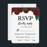Cartons Réponse Romantic Fall mariage extérieur belle roses rouges<br><div class="desc">Carte RSVP Automne Romantique - Accent Floral Rouge. Ce sera un choix parfait pour mariage de automne, mariage extérieur, pays, grange, mariages rustiques. Le design est soigneusement conçu pour évoquer un sentiment de romance, ce qui en fait le choix idéal pour les couples qui souhaitent partager leur histoire d'amour dans...</div>