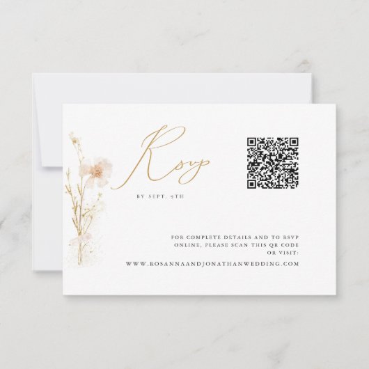Cartons Réponse Romantic Gold Blush Mariage site Web QR Code (Devant)