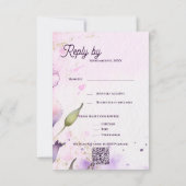 Cartons Réponse Romantic QR Code Lavender Gold Floral Wedding (Dos)