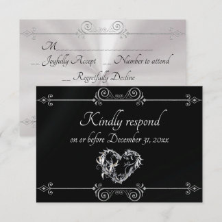 Cartons Réponse Romantic Silver Scroll Heart on Black