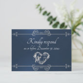 Cartons Réponse Romantic Silver Scroll Heart on Blue (Debout devant)