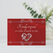 Cartons Réponse Romantic Silver Scroll Heart on Red (Debout devant)