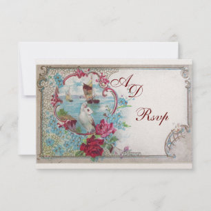 Cartons Réponse ROMANTICA MARIAGE MONOGRAM RSVP, or rose rouge