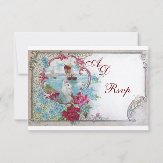 Cartons Réponse ROMANTICA MARIAGE MONOGRAM RSVP, or rose rouge (Devant)