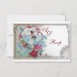 Cartons Réponse ROMANTICA MONOGRAM RSVP, rouge bleu rose blanc