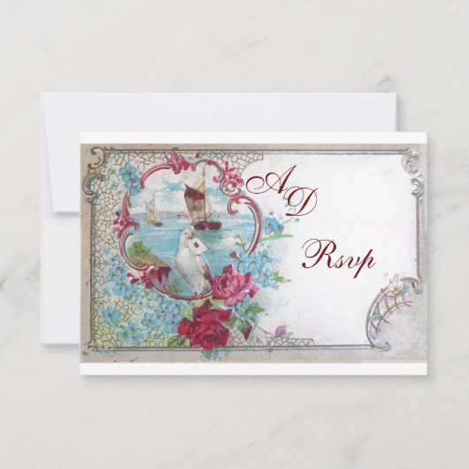 Cartons Réponse ROMANTICA MONOGRAM RSVP, rouge bleu rose blanc (Devant)