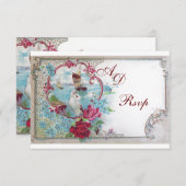 Cartons Réponse ROMANTICA MONOGRAM RSVP, rouge bleu rose blanc (Devant / Derrière)