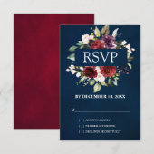 Cartons Réponse Romantique aquarelle rose florale rouge bordeaux (Devant / Derrière)