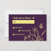 Cartons Réponse Romantique élégant or fleur violet mariage (Devant)