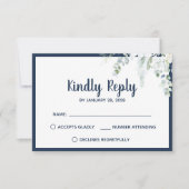 Cartons Réponse Romantique floral blanc fleurs douces bleu mariage (Devant)