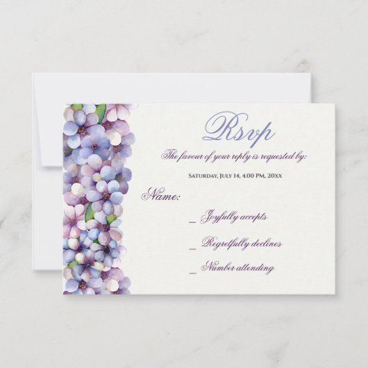 Cartons Réponse Romantique Poétique Lilac Aquarelle Mariage Floral (Devant)