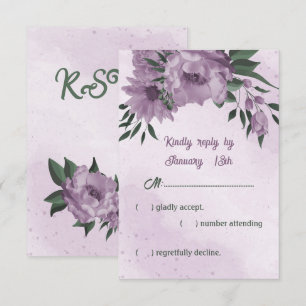 Cartons Réponse romantique pourpre fleurs vert feuille mariage