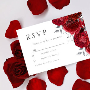 Cartons Réponse Romantique Roses Rouges Mariage feuille argent