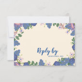 Cartons Réponse Romantique violet & Bleu Joli Mariage Floral (Devant)
