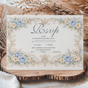 Cartons Réponse Rose Baroque Quinceañera Bleu Poussiéreux