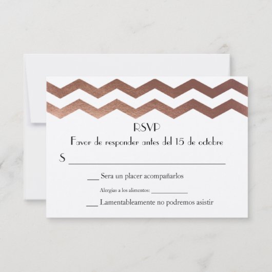 Cartons Réponse Rose bilingue Gold Chevron Mariage InvitationRSVP (Dos)