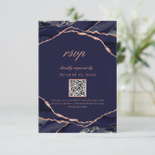 Cartons Réponse Rose bleu de la marine moderne Mariage d'agrafe or (Debout devant)