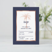 Cartons Réponse Rose bleu marine Gold Palm Tree Beach Mariage (Debout devant)