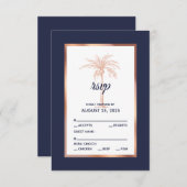 Cartons Réponse Rose bleu marine Gold Palm Tree Beach Mariage (Devant / Derrière)