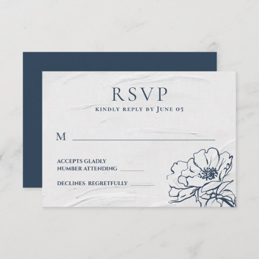 Cartons Réponse Rose bleu moderne à main simple Mariage (Devant / Derrière)