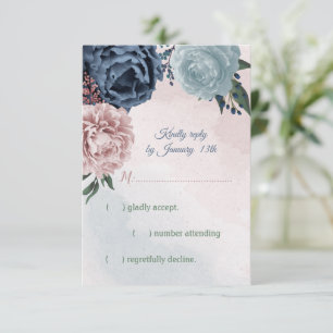 Cartons Réponse rose, bleu poussiéreux et bleu marine fleurs verdu