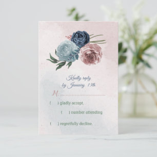 Cartons Réponse rose, bleu poussiéreux et bleu marine fleurs verdu