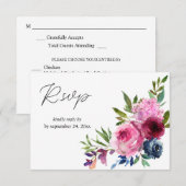 Cartons Réponse Rose chaud et bleu marine Floral avec repas (Devant / Derrière)