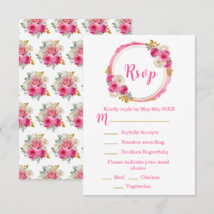 Cartons Réponse Rose Chaud et Or Élégantes Fleurs Sweet Sixteen