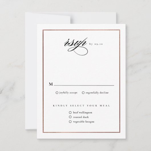 Cartons Réponse Rose classique élégant  or Mariage (Devant)