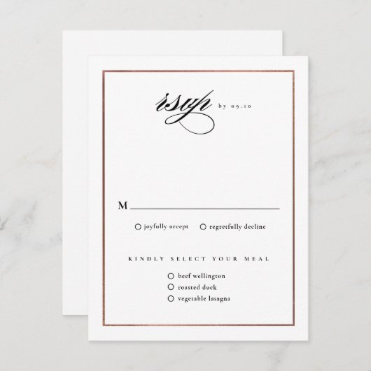 Cartons Réponse Rose classique élégant  or Mariage (Devant / Derrière)