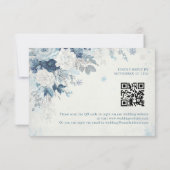 Cartons Réponse Rose d'argent bleu hiver Floral Mariage QR Code (Dos)