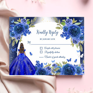 Cartons Réponse Rose d'argent bleu Quinceanera Anniversaire
