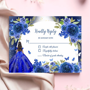 Cartons Réponse Rose d'argent bleu Quinceanera Anniversaire