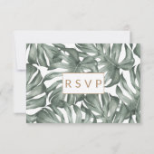 Cartons Réponse Rose d'or Monstera Palm Tropical Oasis Mariage (Dos)