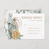 Cartons Réponse Rose d'or Monstera Palm Tropical Oasis Mariage (Devant / Derrière)