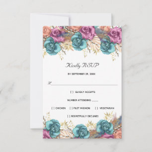 Cartons Réponse Rose florale formelle élégante mariage bleu pêche 