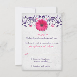 Cartons Réponse Rose Gerber Marguerite Violet Gris Floral Mariage