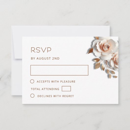 Cartons Réponse Rose Gold 3D Roses Mariage (Devant)