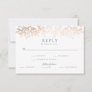 Cartons Réponse Rose Gold Black Floral Rustique Typographie Mariag