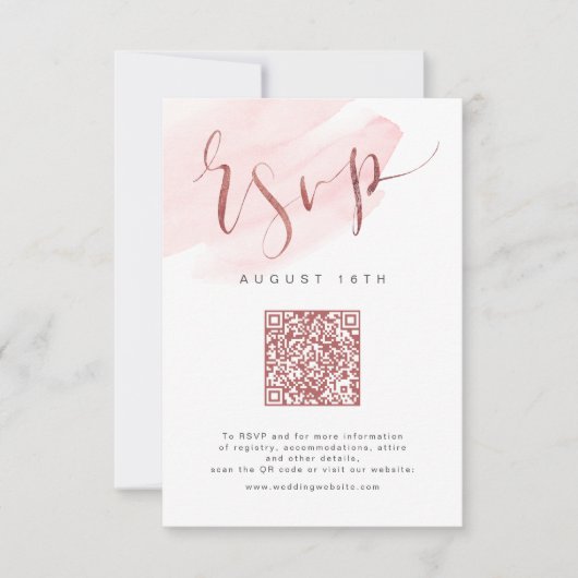 Cartons Réponse Rose Gold Blush Modern Script mariage code QR (Devant)