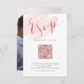 Cartons Réponse Rose Gold Blush Modern Script mariage code QR (Devant / Derrière)