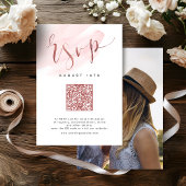 Cartons Réponse Rose Gold Blush Modern Script mariage code QR