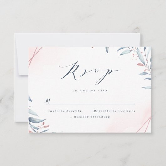 Cartons Réponse Rose Gold Dusty Blue Greenery Mariage géométrique (Devant)