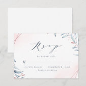 Cartons Réponse Rose Gold Dusty Blue Greenery Mariage géométrique (Devant / Derrière)
