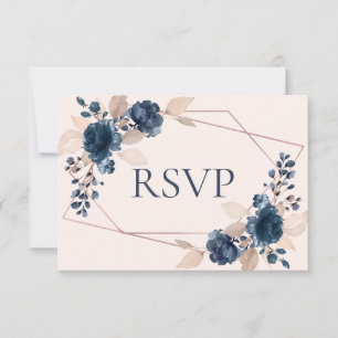 Cartons Réponse Rose Gold Dusty Pink Navy Mariage de fleurs
