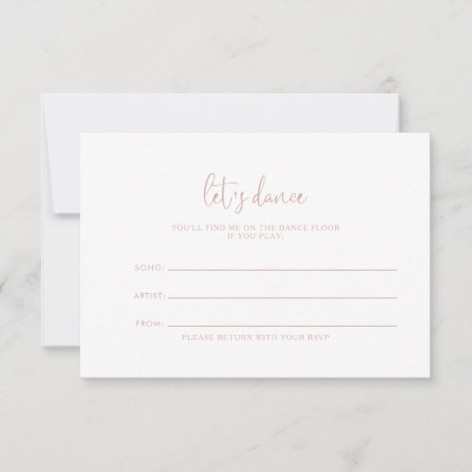 Cartons Réponse Rose Gold Fancy Script Mariage Chanson Demande Car (Devant)